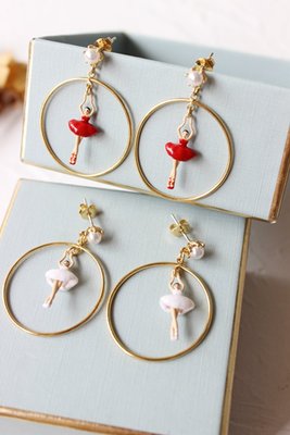 廠家直銷#法國Les Nereides 迷你mini芭蕾舞紅色白色女孩金圈 耳環耳釘耳夾