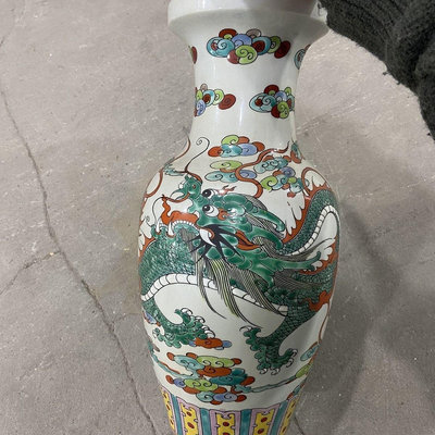 清代粉彩龍紋花瓶古董古玩老貨收藏擺件文房器