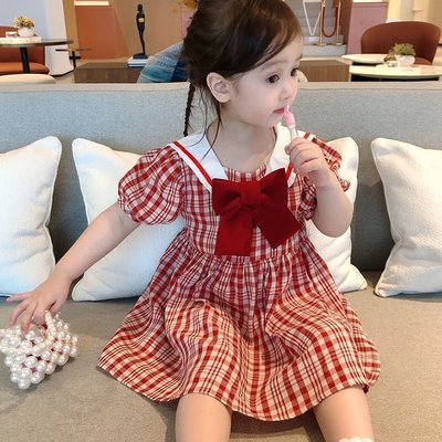 學院風女童裙子新款中小童夏天洋氣韓版紅色格子女寶寶連衣裙超夯 正品 活動
