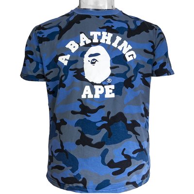 潮牌BAPE by A Bathing APE猿人藍色迷彩印花短袖T恤