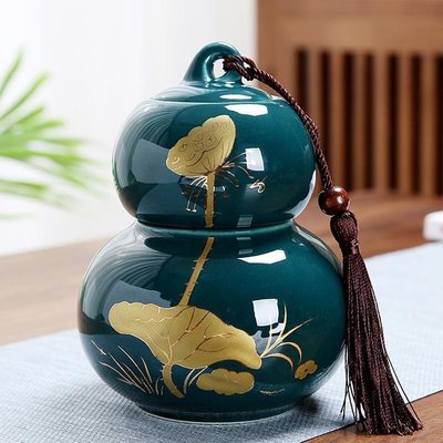 陶瓷福祿葫蘆茶葉罐小號干果香粉密封罐子大號普紅茶綠茶包裝定制~特價