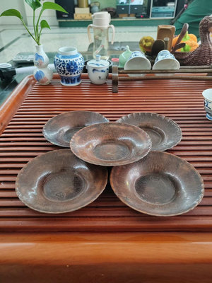 日本老錫杯托 壽山款老茶托 錫胎包銅皮 百年老工藝 十分復雜