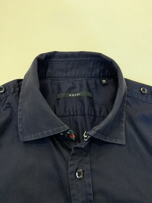 專櫃正品 Gucci  深藍色長袖棉質襯衫(43/17L)