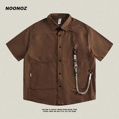 威登服裝城 NOONOZ潮牌美式機能風短袖襯衫男寬松痞帥高級感嘻哈炸街情侶襯衣 NX4425