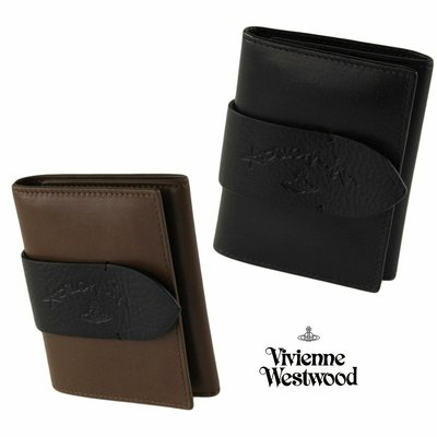 Vivienne Westwood （深棕巧克力色×黑色）/（黑色）真皮 三折中短夾 皮夾 錢包 中性款｜100%全新正品｜特價!