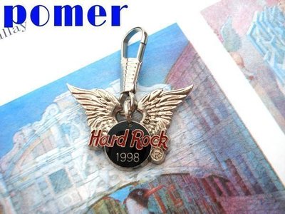 ☆POMER☆ Hard Rock Cafe 1998 硬石餐廳 銀色老鷹翅膀 有標記 紀念  金屬拉鍊吊飾