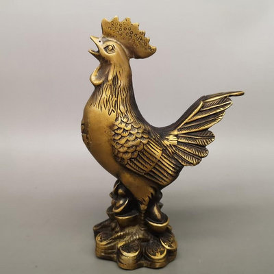 古玩黃銅擺件純銅大公雞金雞報曉復古家居玄關客廳裝飾擺件工藝品