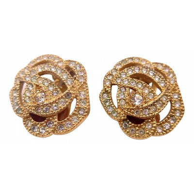 Christian Dior vintage克里斯汀·迪奧復古超美特殊稀有款花朵山茶花薔薇造型金色水鑽古董夾式耳環