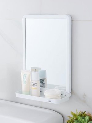 品質優選·浴室鏡 廁所浴室小鏡子粘貼墻面宿捨洗手間鏡子簡約壁掛免打孔帶置物架TW