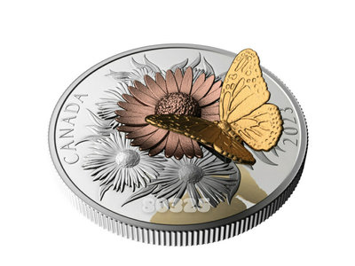 售25000元～加拿大花朵蝴蝶3D立體銀幣5盎司，3D銀幣，立體銀幣，限量銀幣，銀幣，紀念幣，幣～加拿大花朵蝴蝶銀幣五盎司