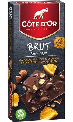 比利時代購巧克力-Cote d'Or 比利時大象牌香橙杏仁巧克力片，買10片送1片，另有提供86%黑巧克力供顧客選購。