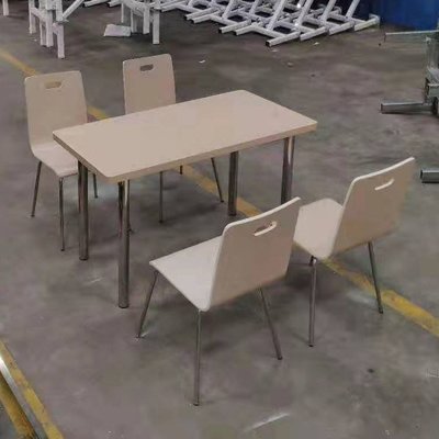 熱銷 學校飯堂四人位分體不銹鋼快餐桌椅吃店餐桌抽手孔彎曲木椅子