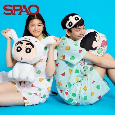 現貨熱銷- SPAO蠟筆小新聯名潮新款睡衣女夏休閒短袖情侶家居服套裝SPPPA36D71