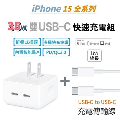 【iPhone15充電器】35W雙孔USB-C充電頭 蘋果充電器 USB-C iPad充電器 PD快充 GaN氮化鎵