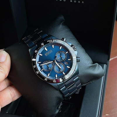 HUGO BOSS Hero 藍色面錶盤 藍色不鏽鋼錶帶 石英 三眼計時 男士手錶 1513758