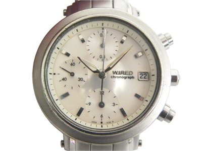 [專業模型] 三眼錶 [ALBA 7T92] 雅柏 WIRED 系列-三眼賽車錶[銀色面+日期]時尚/軍/中性錶