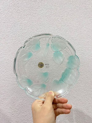 【二手】日本中古SOGA  浮雕 花卉 藍綠色 玻璃皿 玻璃盤 甜品 回流餐具 精美擺件 中古【禪靜院】-6977