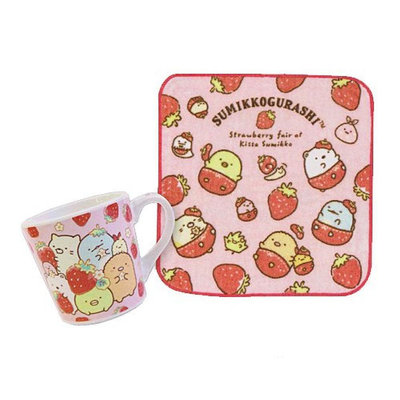 asdfkitty*特價 日本san-x角落生物草莓陶瓷馬克杯+小方巾-日本正版