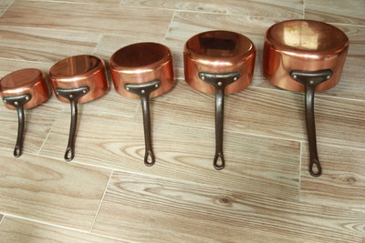 5件式法國紅銅鍋 古董 老件 厚度2mm