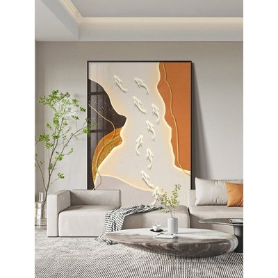 客廳掛畫現代簡約抽象九魚圖輕奢風高級感落地畫沙發背景墻裝飾畫
