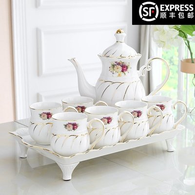 促銷打折 歐式茶具套裝家用杯子6只裝簡約現代客廳陶瓷下午茶茶杯茶壺托盤