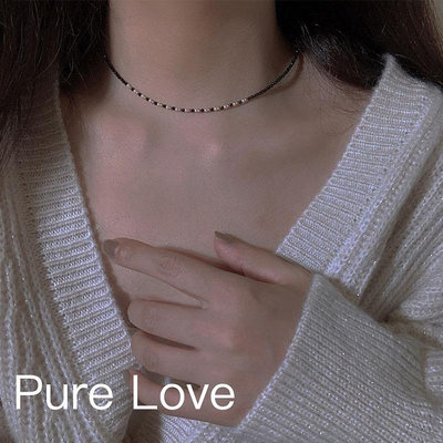 Pure Love樂芙 / 正韓 【N0804】韓系簡約S925純銀黑尖晶石撞色珍珠小金珠串珠項鏈 / 如圖色