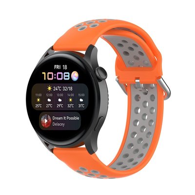 新品 適用於華為watch3 pro矽膠錶帶 watch3運動款透氣雙色錶帶 防水錶帶 22mm通用扣式錶帶