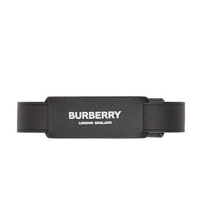 Burberry 白字logo皮革黑色手環