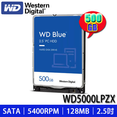 【MR3C】含稅附發票 WD 威騰 藍標 500G 500GB WD5000LPZX 2.5吋 SATA 硬碟 7mm