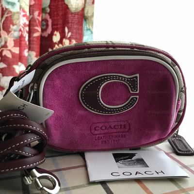全新真品 Coach 4099 咖啡大C紫色麂皮迷你斜背包
