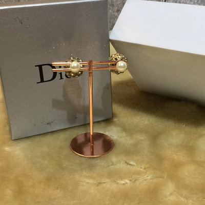 【哈極品】美品《Christian Dior 金色 圓球水鑽 珍珠造型耳針/耳環/飾品》