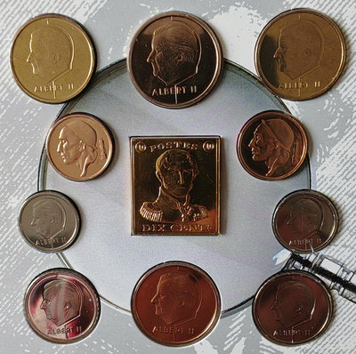 【二手】 比利時硬幣1999年官方10套幣加比利時郵政150周年紀念1460 錢幣 硬幣 紀念幣【明月軒】
