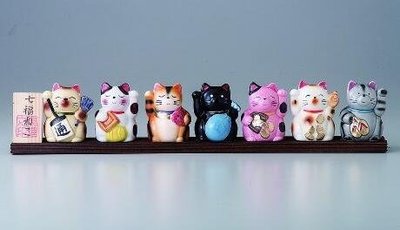 日本進口 日本製陶瓷七福貓擺件 招財招人貓招財貓 瀨戶燒工藝品裝飾品 拍照道具2271A