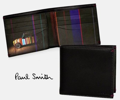 Paul Smith (黑色×Mini 車 圖案 )  真皮兩摺短夾 皮夾 錢包 中性款｜100%全新正品｜特價