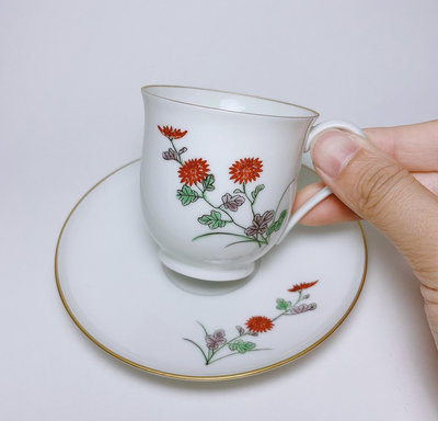 日本 香蘭社 老香蘭純手繪 紅花繪咖啡杯 摩卡杯 茶杯碟