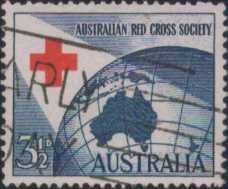 [亞瑟小舖]英屬澳洲紅十字會實寄票1枚,上品!!!(1954年)