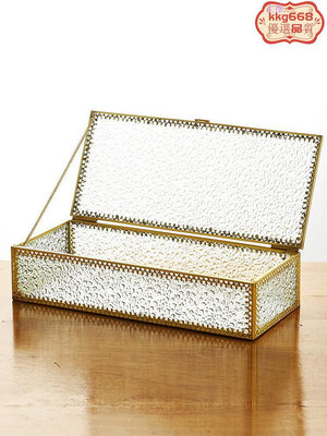 珠寶盒 透明盒 飾品收納盒 飾品盒 首飾盒簡約復古金邊透明玻璃首飾盒歐式珠寶收納盒精致防氧化擺件盒