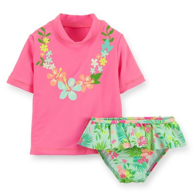 （$300起標）淇淇公主-美國 Carter's ~女寶可愛亮粉色花朵2件式抗UV 泳衣 (現貨)  2T