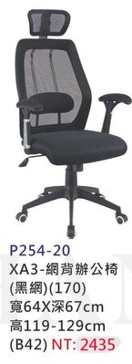 【進日興家具】P254-20 網背辦公椅(黑) 活動椅 電腦椅 書桌椅 主管椅 台南。高雄。屏東 傢俱宅配