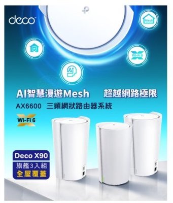 【丹尼小舖】TP-Link Deco X90 AX6600 真Mesh 雙頻智慧無線網路WiFi 6分享器(1入)@含稅