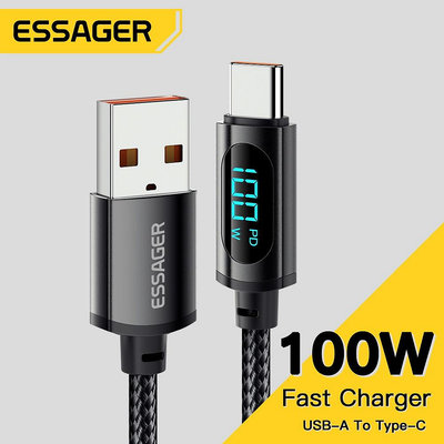 天極TJ百貨Essager 7A 100W USB 轉 C 型電纜數字顯示 QC PD 快速充電器電纜, 用於三星 Realme