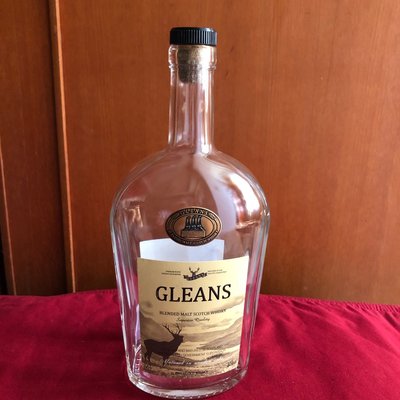 GLEANS格蘭斯蘇格蘭威士忌空酒瓶/多用途玻璃空瓶/空洋酒瓶/裝飾/容器/花瓶/收藏（700ml)