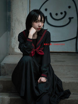 親親百貨-櫻花家族jk制服水手服 赤三本基本款黑色不良長袖 中間服套裝女