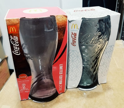 二個一起標 99元起 全新收藏 可口可樂 2014透明灰  2018 Russia 世界盃紀念款玻璃杯 粉紫色 麥當勞