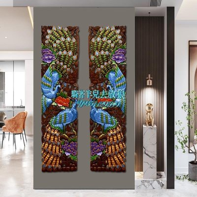 泰國雕花板墻飾客廳玄關泰式裝飾掛件孔雀實木雕刻工藝品木雕壁掛
