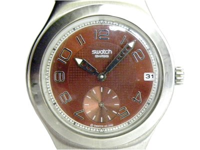 [專業模型] 石英錶 [SWATCH S3142] 斯沃琪 不銹鋼錶[小秒針][金屬褐色面+日期]石英/中性/潮錶