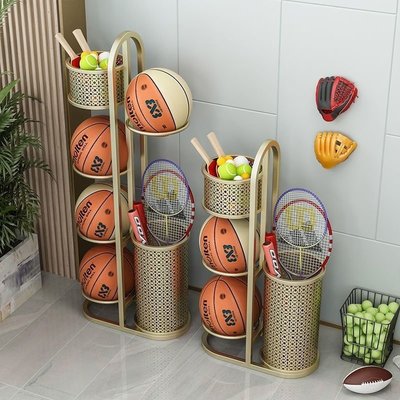 新款創意籃球收納架家用球架排球羽毛球拍置物架筐運動~熱賣中家用 便攜 日系