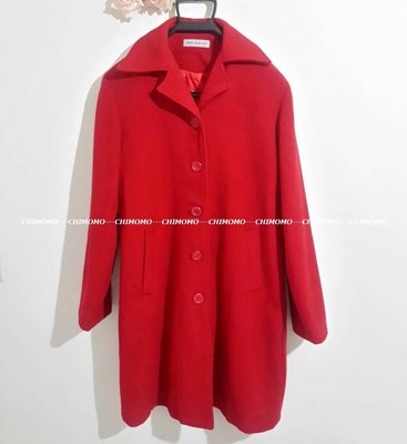 【CHIMOMO】 簡約 時尚 熱情紅  長版毛呢外套 長版外套/風衣 (紅色)