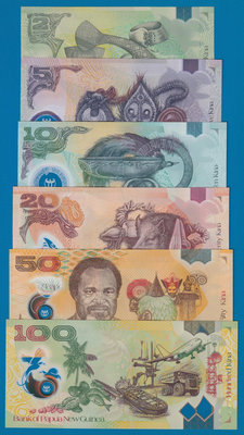 [珍藏世界]巴布亞新幾內亞2019~2021年2~100元塑膠鈔P50~55全新品相