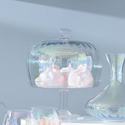 現貨 擺件玻璃罩英國LSA珍珠彩虹高腳蛋糕盤展示托盤帶玻璃罩 冷餐擺臺道具甜品臺新款 可開發票